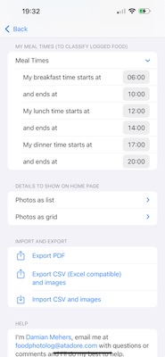 Meal times in settings